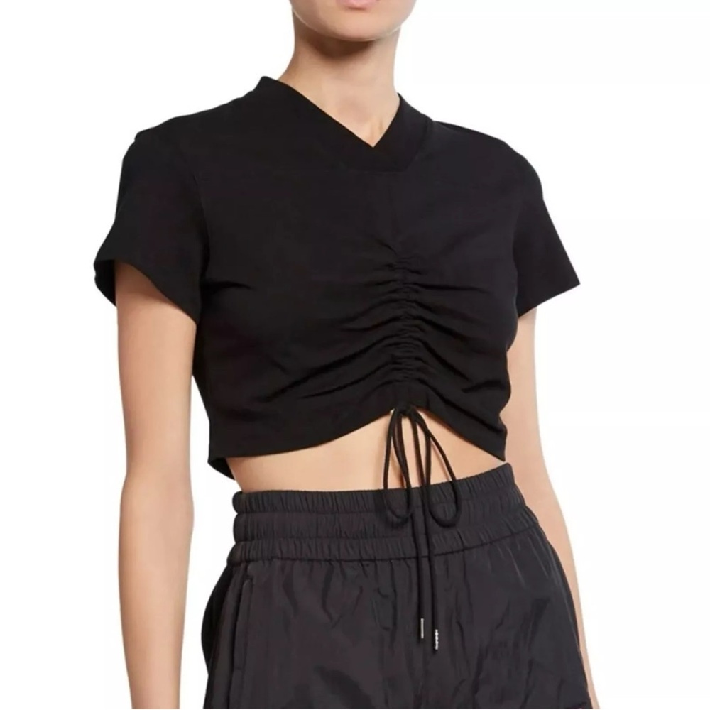 T by Alexander Wang Black High Twist Jersey Ruched Crop Top Women’s Large V-Neck